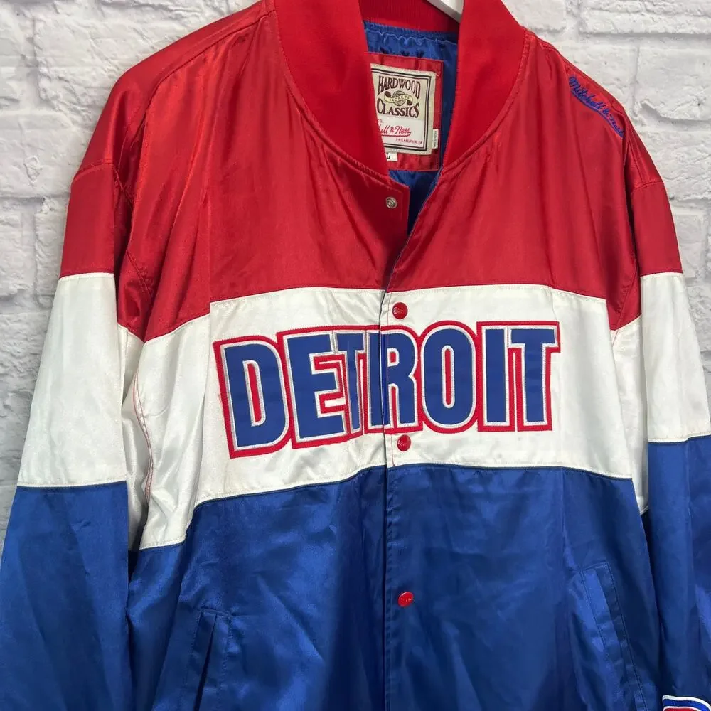 Hardwood Classics Mitchell & Ness Jacket Red White Blue Size XL Satin Pistons